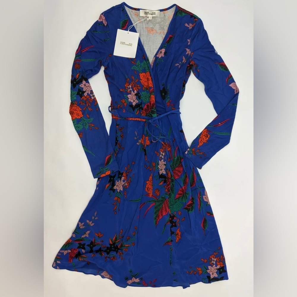 Diane Von Furstenberg Royal Blue Floral Wrap Midi Dress